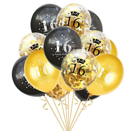 Picture of BALLOON BUNCH GOLD/BLACK 16TH BIRTHDAY